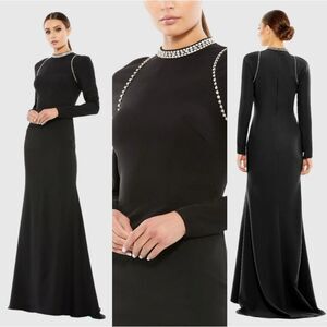 Mac Duggal Black Maxi Dress with Silver Accents